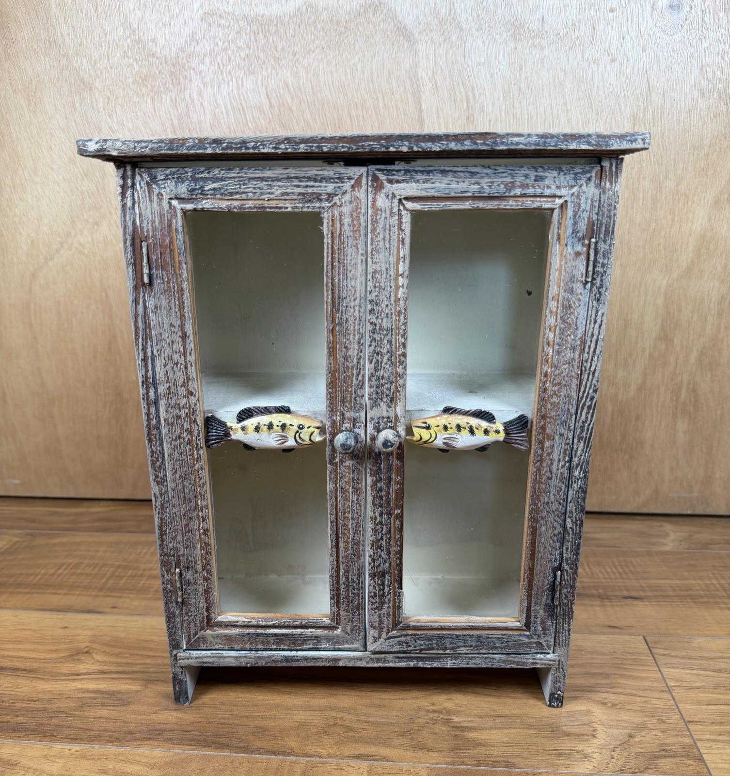VTG Rustic Wood Display Storage Countertop Cabinet Distressed Fish Farmhouse 12”