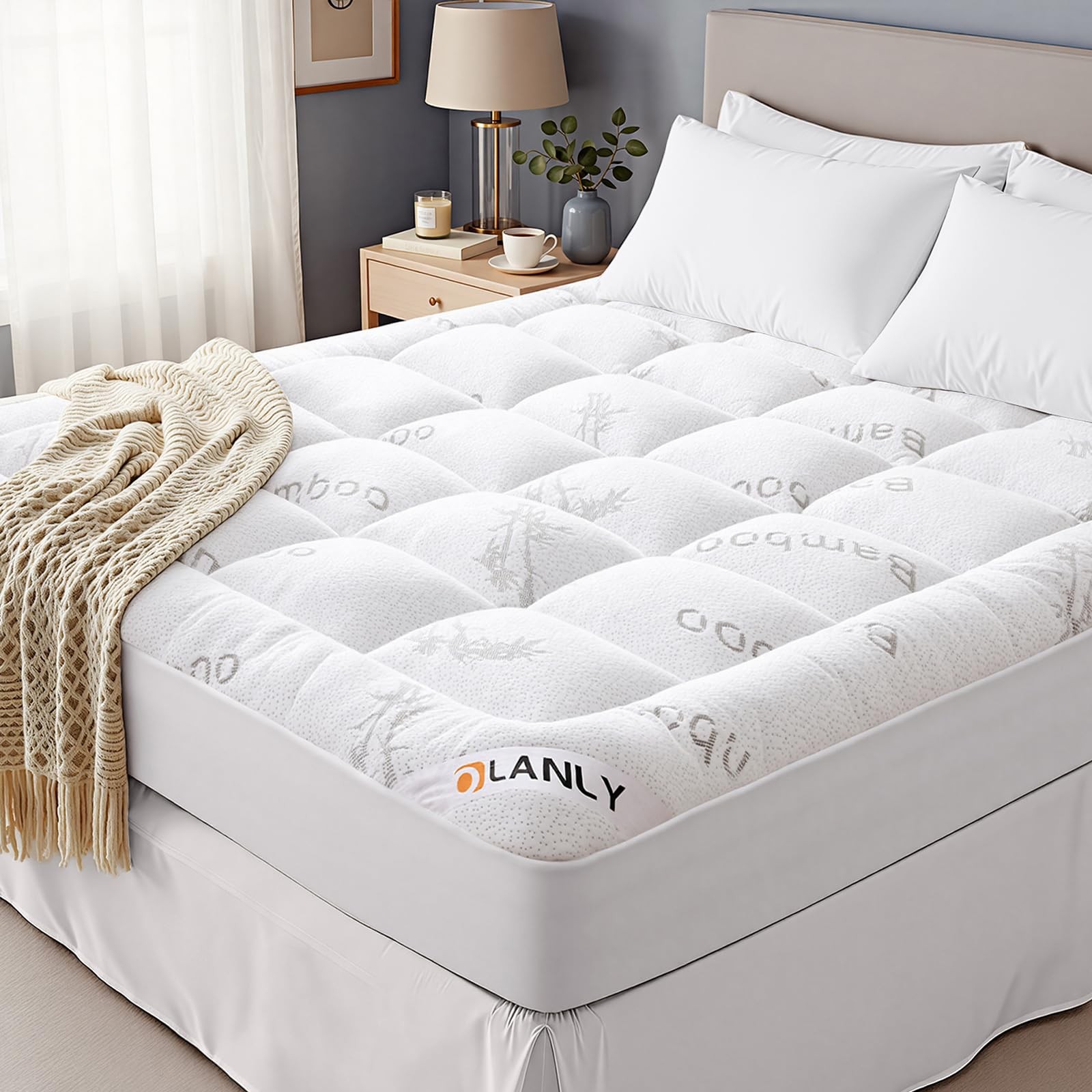 Queen Mattress Topper, Viscose Cooling Pillow Top Mattress Pad, Soft Plush Do…