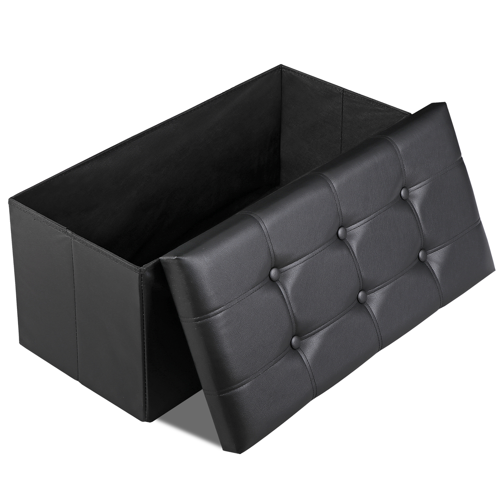 Durable 30″ Ottoman Storage Bench Chest Folding Footstool W/ Removable Lid Black