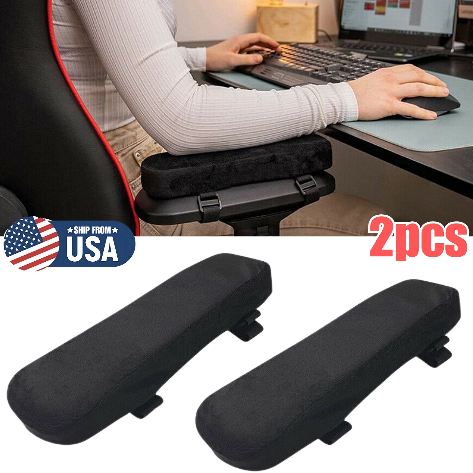 2PCS Thick Memory Foam Office Chair Armrest Pads Chair Arm Elbow Rest Covers USA