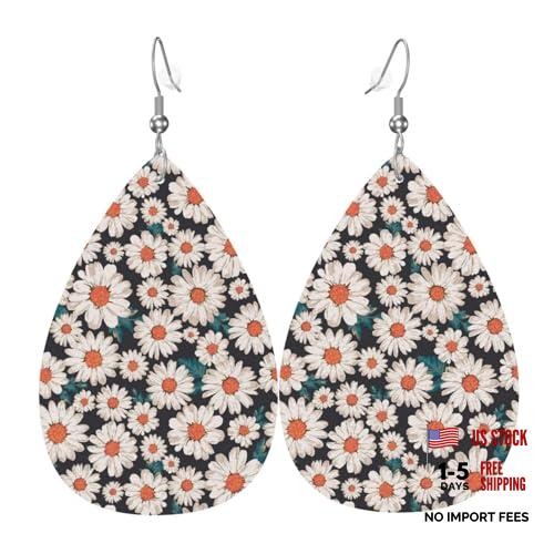Dangle Earrings for Women Teardrop Faux Leather Earrings Double-Side Purple