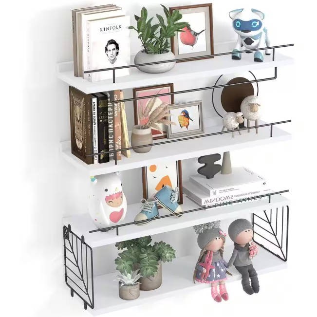 Fixwal 3+1 Tier Over Toilet Bathroom Shelve w/ Towel Bar Rustic Wall Decor White