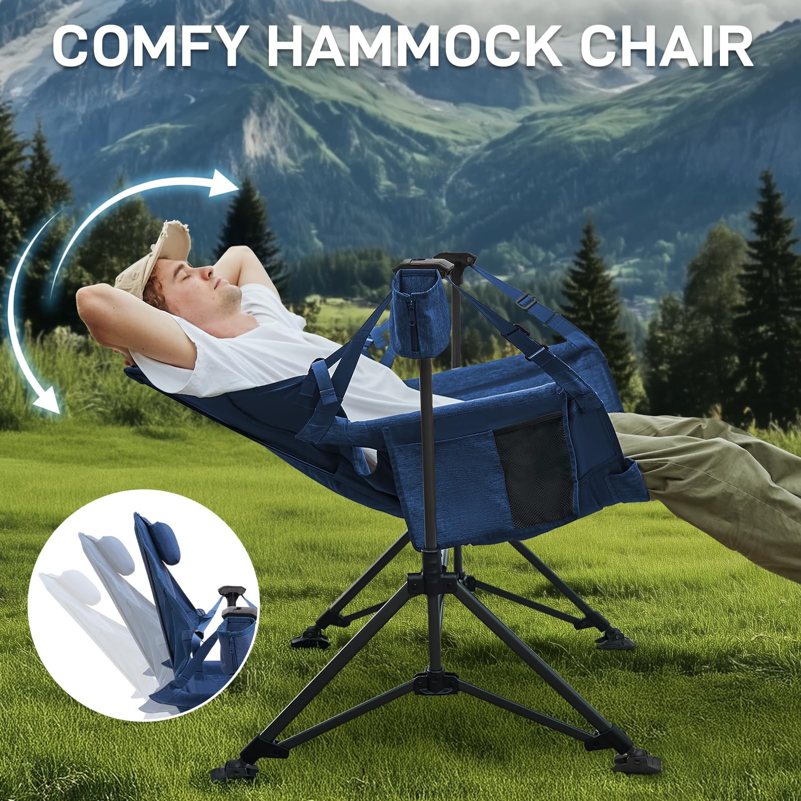 EVER ADVANCED Padded Hammock Camping Chair, 31in x 20in x 51in, Blue