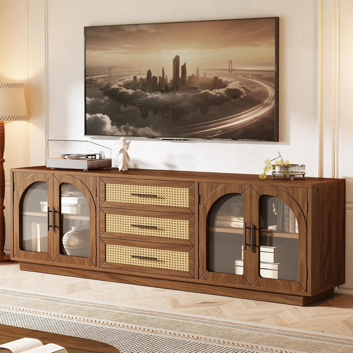 70.87” Mid-Century Modern TV Stand with Storage Drawers for TVs up to 80 Inches