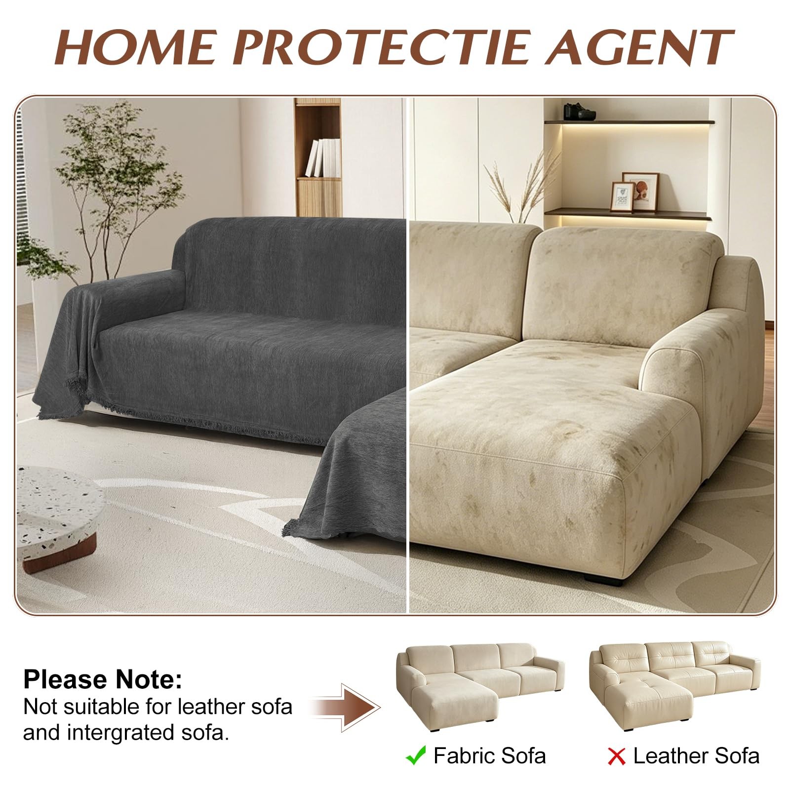 Sectional Couch Covers L Shape Sofa Cover Blanket 2 Pieces Chenille Soft Wash…