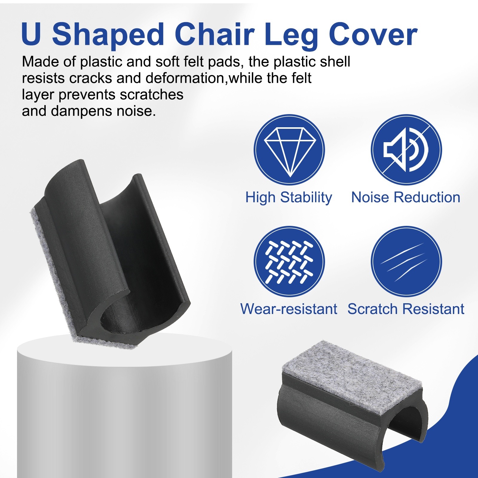 6pcs Chair Leg Cover with Felt Pad 22mm U Shaped Chair Protectors Black