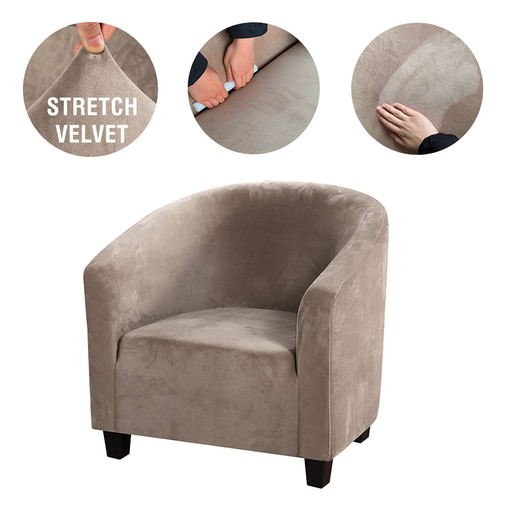Stretch Velvet Club Chair Cover Counter Bar Home Tub Barrel Armchair Slipcovers