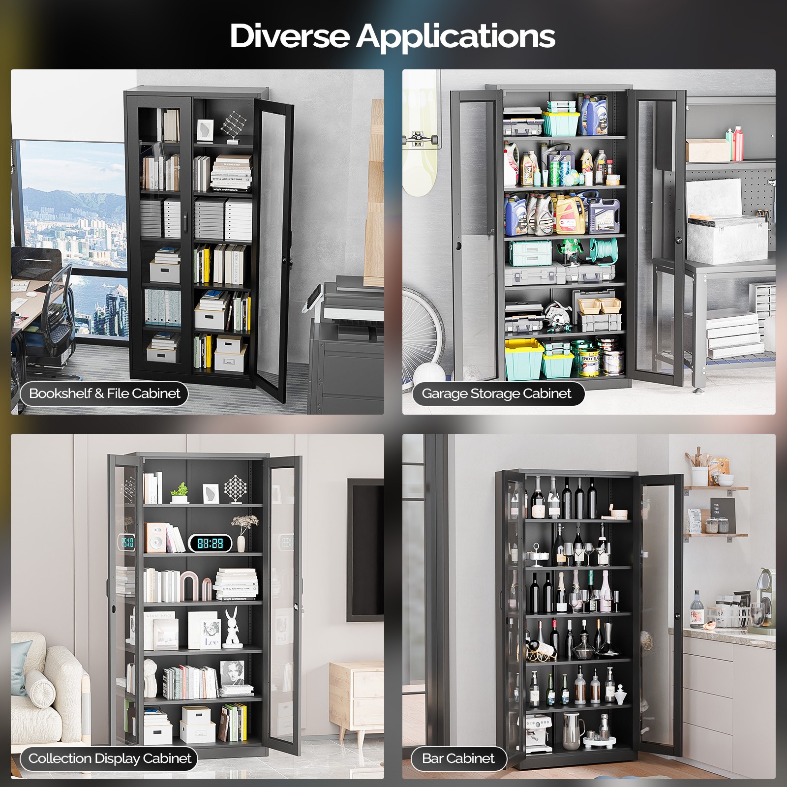 Lockable Display Cabinet with Tempered Glass Doors for Store Product Showcase