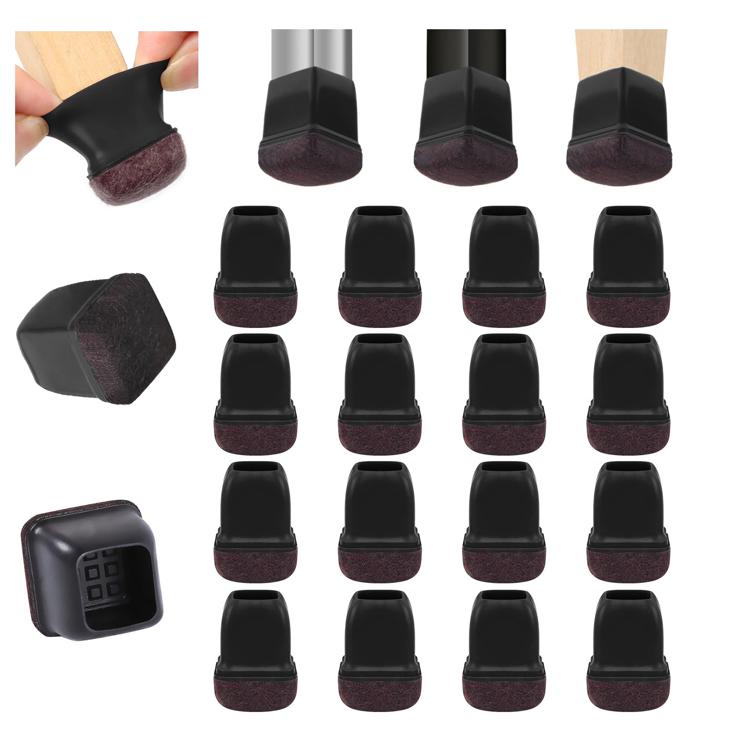 16PCS Silicone Chair Leg Floor Protectors with Felt Pads for Hardwood Floors