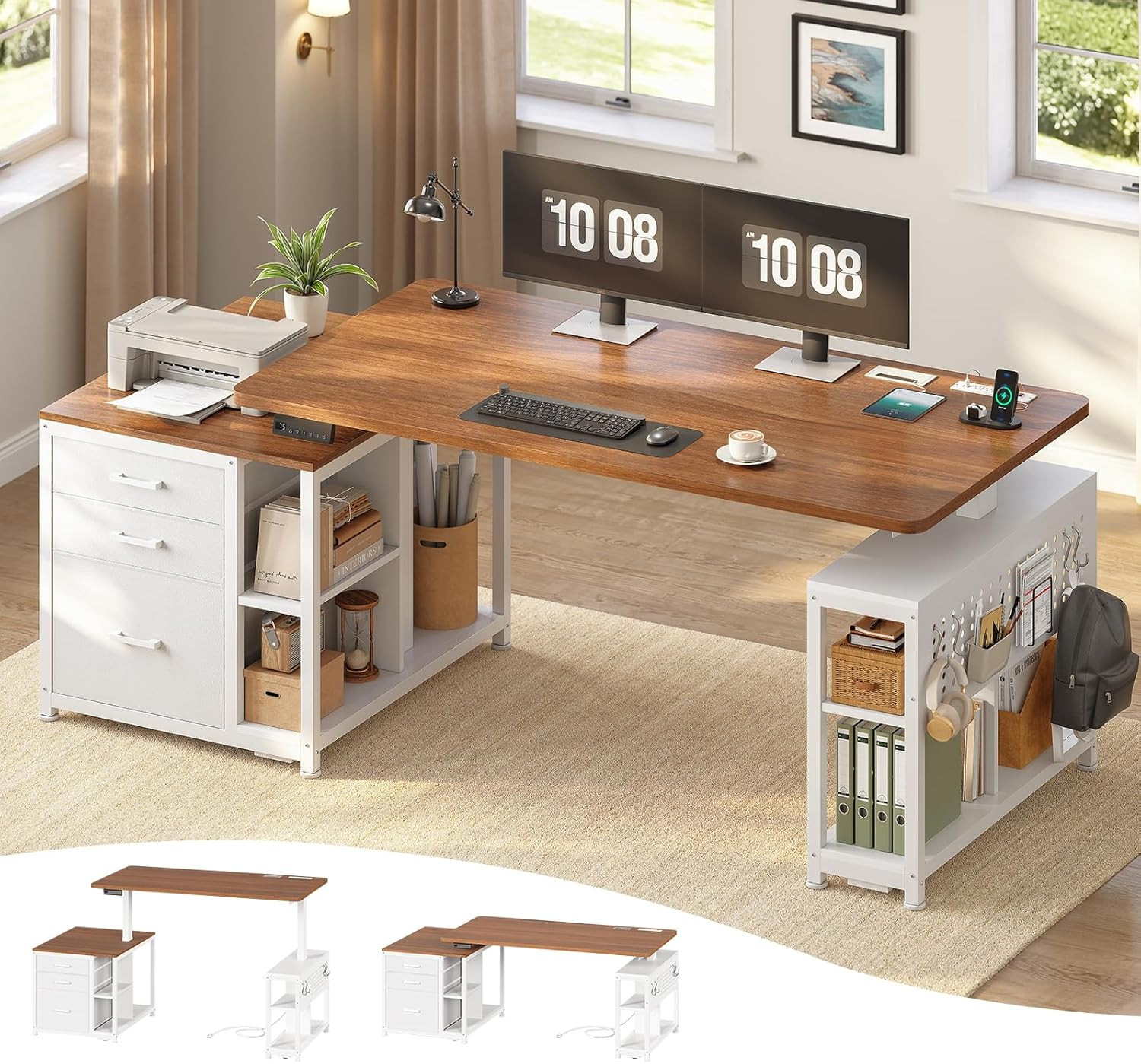 SEDETA Electric Standing Desk with 3 Fabric Drawers, 61″ Height Adjustable Offic