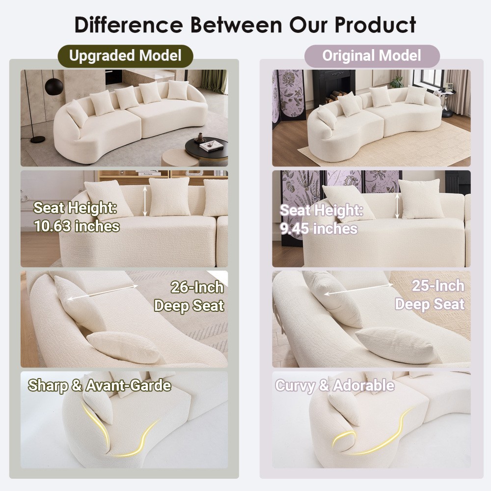 110″ Curved Sofa Sleeper Sectional, Chenille Pillow Back, No Assembly Req