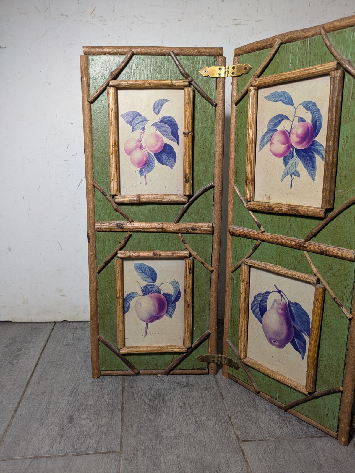 Vintage Rustic Twig Table Top 3-Panel Folding Screen Victorian Boho Chic Asian