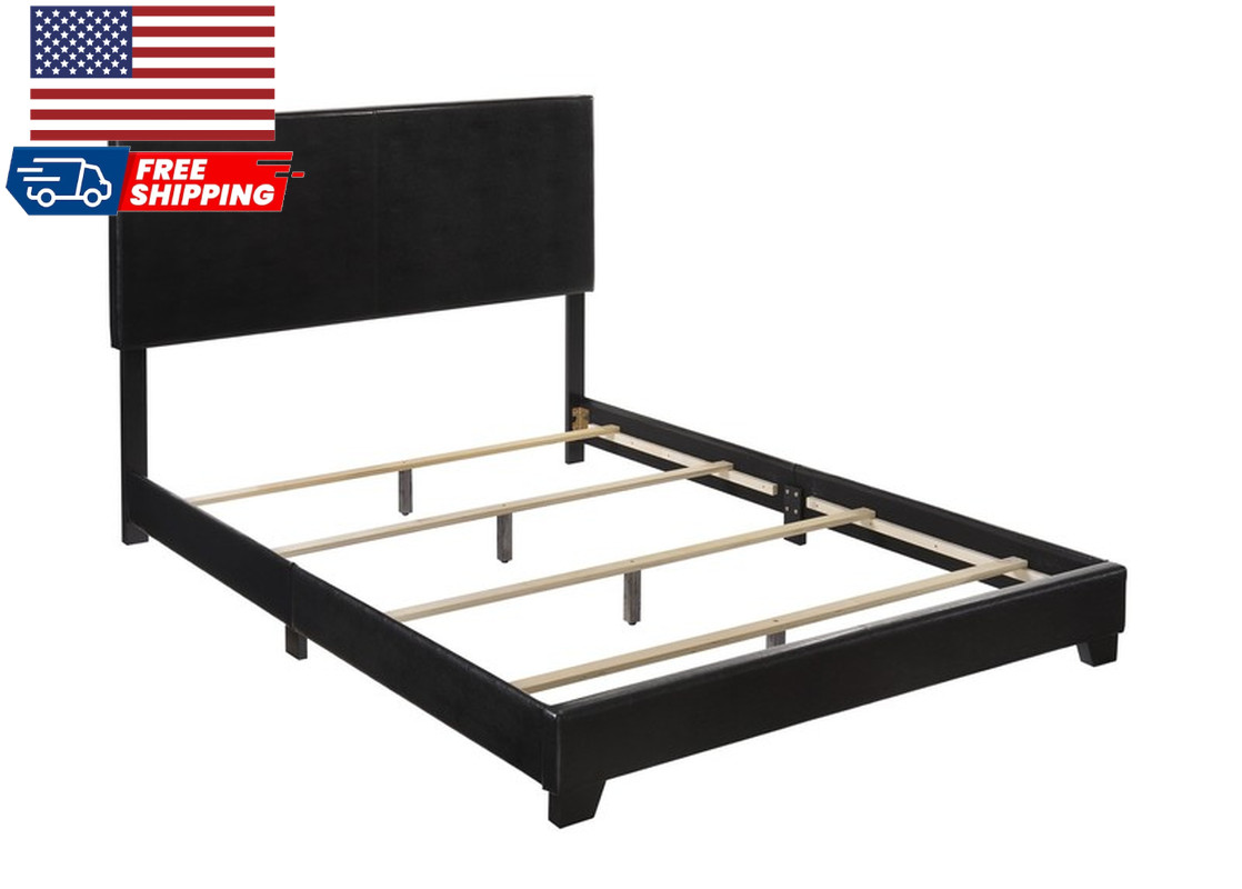 Erin Faux Leather Bed, Black, Queen