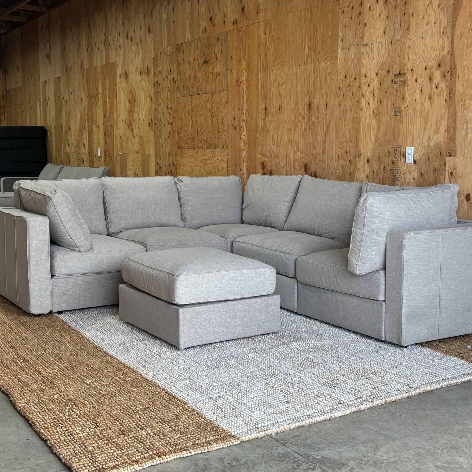 IN-BOX Lovesac Sectional with Storage Seat Beachwood Rained Chenille Covers