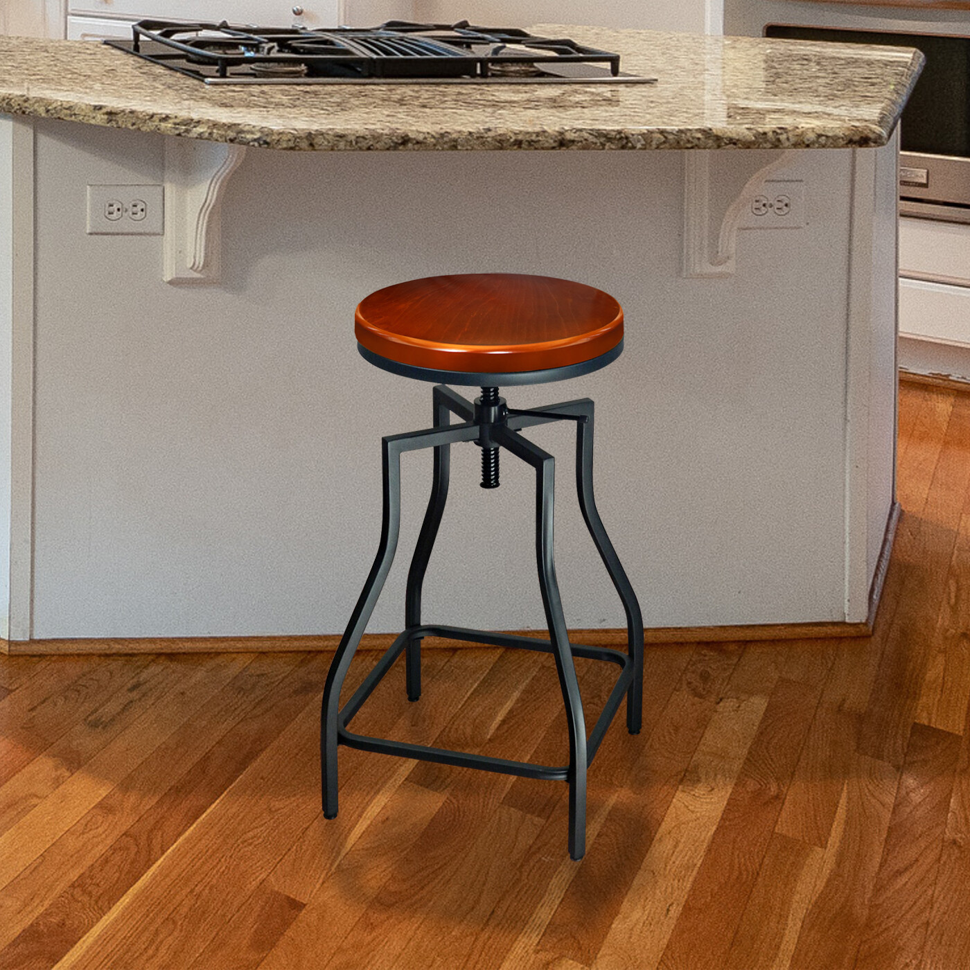 eHemco 24-29” Adj Metal Bar/Counter Stool/Wood Veneer Seat,Fully Assembled 4203