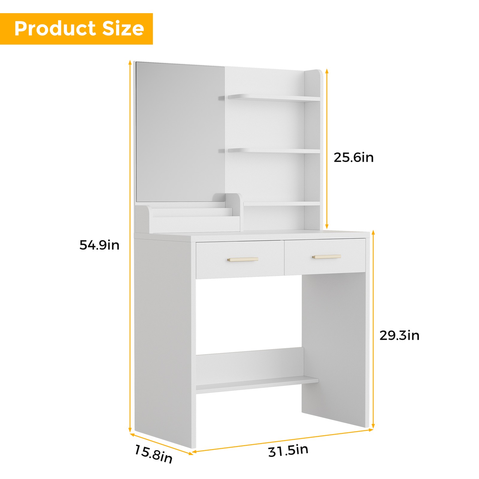 Vanity Desk Easy Assembly Dressing Table Full Mirror Design Bedroom Cosmetic Sto