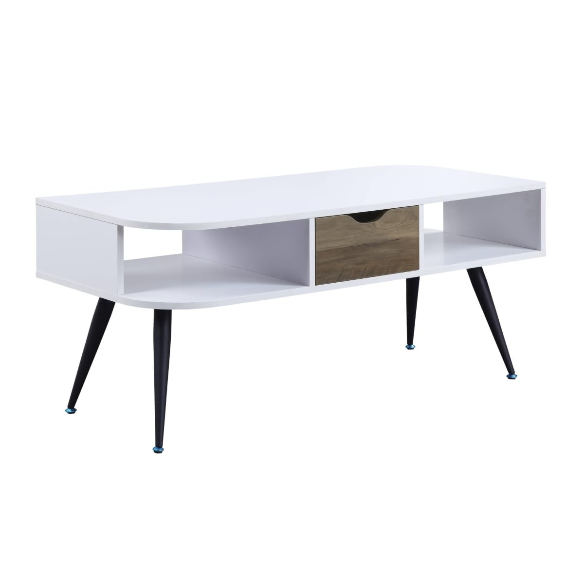 44 Black And White Melamine Veneer And Metal Rectangular Coffee Table With