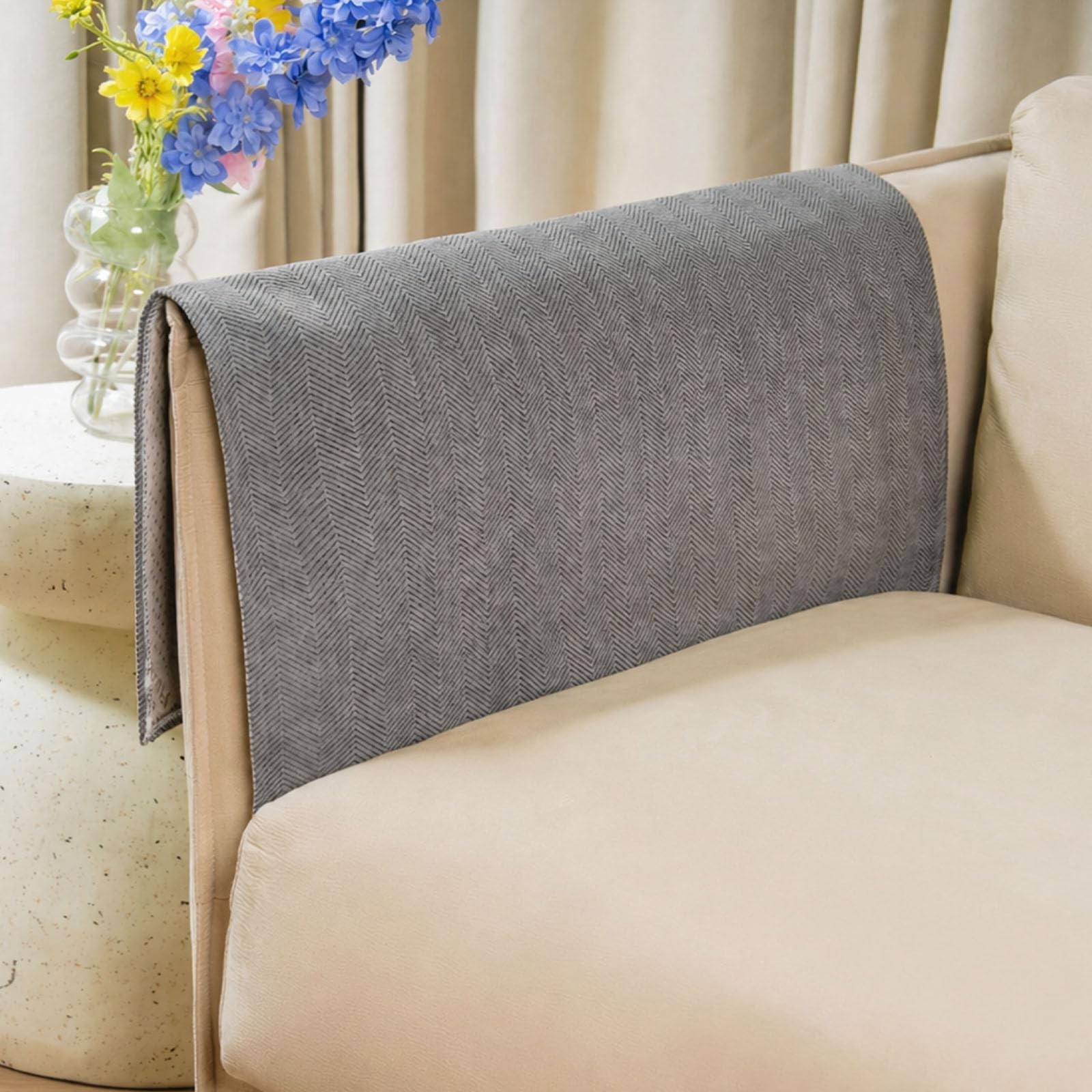 Waterproof Armrest Cover for Sofa, Chenille Herringbone Armchair, Loveseat, N…
