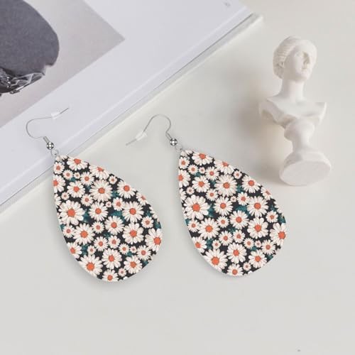 Dangle Earrings for Women Teardrop Faux Leather Earrings Double-Side Purple