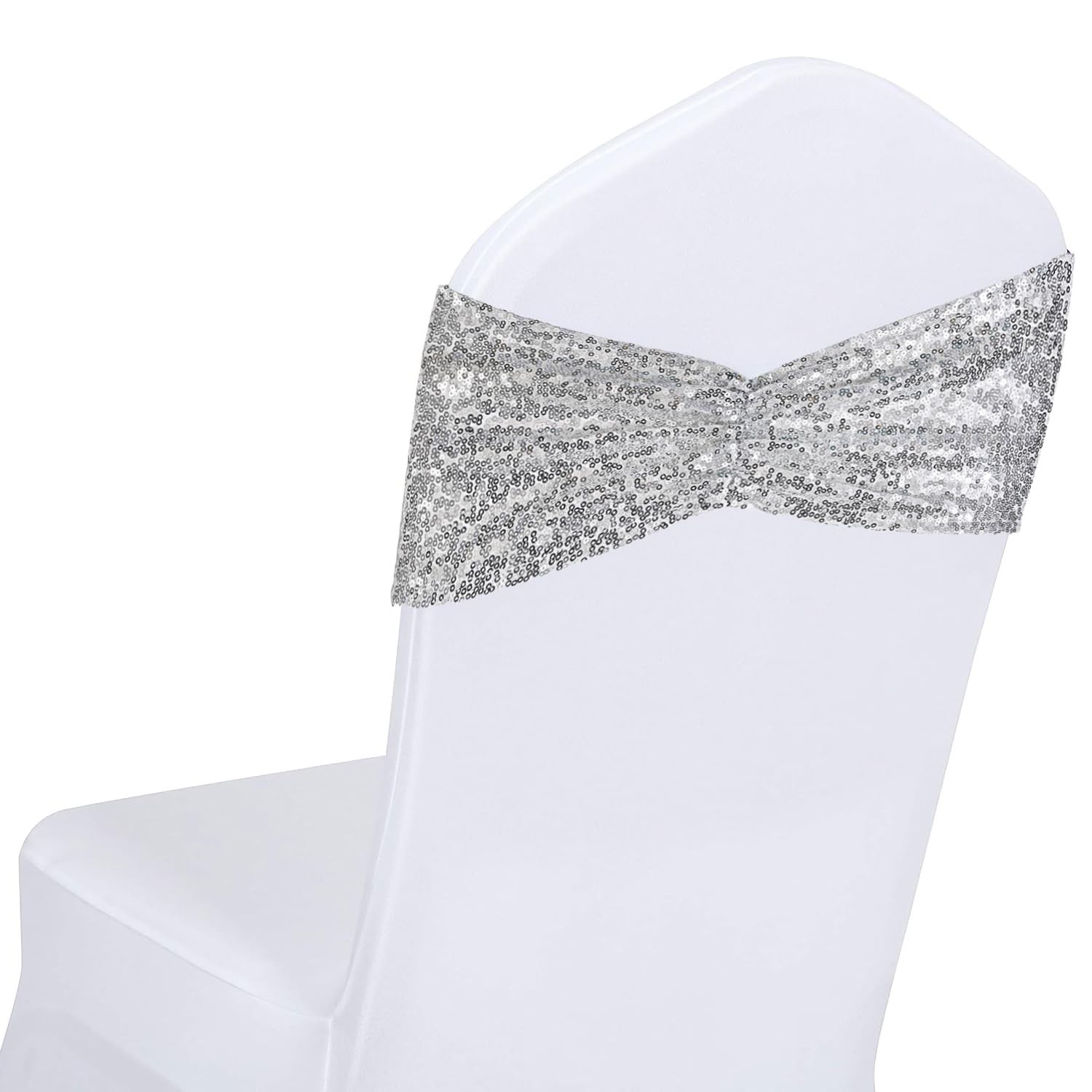 Silver Sequin Chair Sashes Bands Glitter Decorative Bows Wedding Event 30 PCS