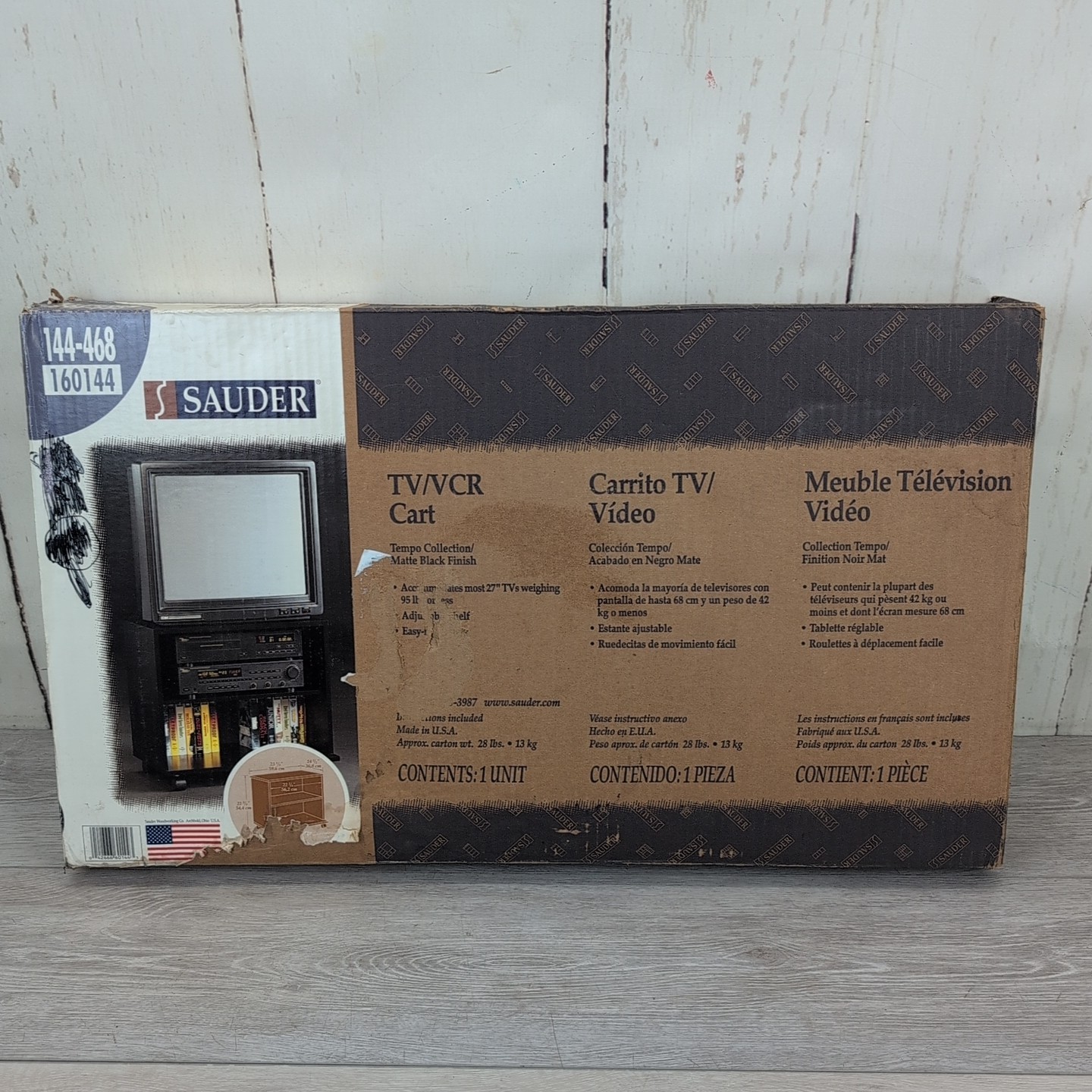 Vintage Retro Sauder TV VCR Cart Matte Black Rolling USA Made New Open Box