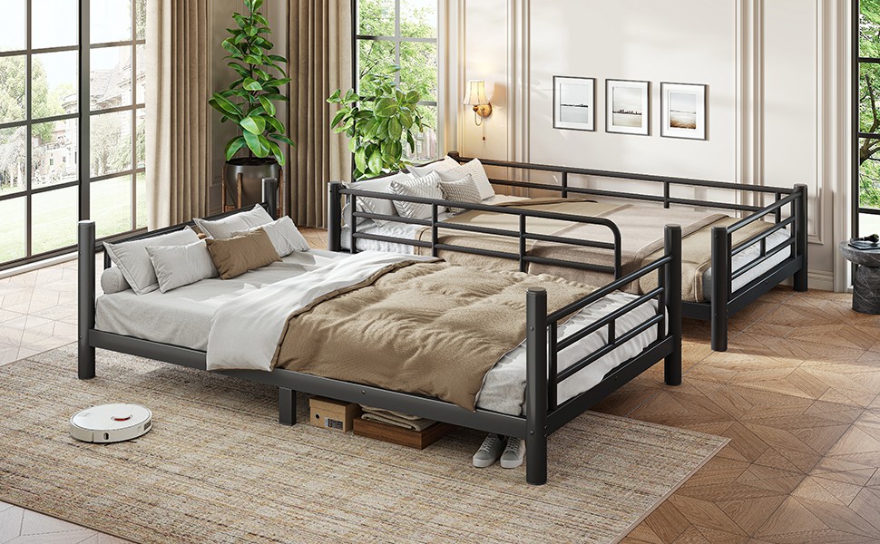 Twin XL over Twin XL Metal Bunk Bed, Space-Saving 2-in-1 Convertible Bed, Black