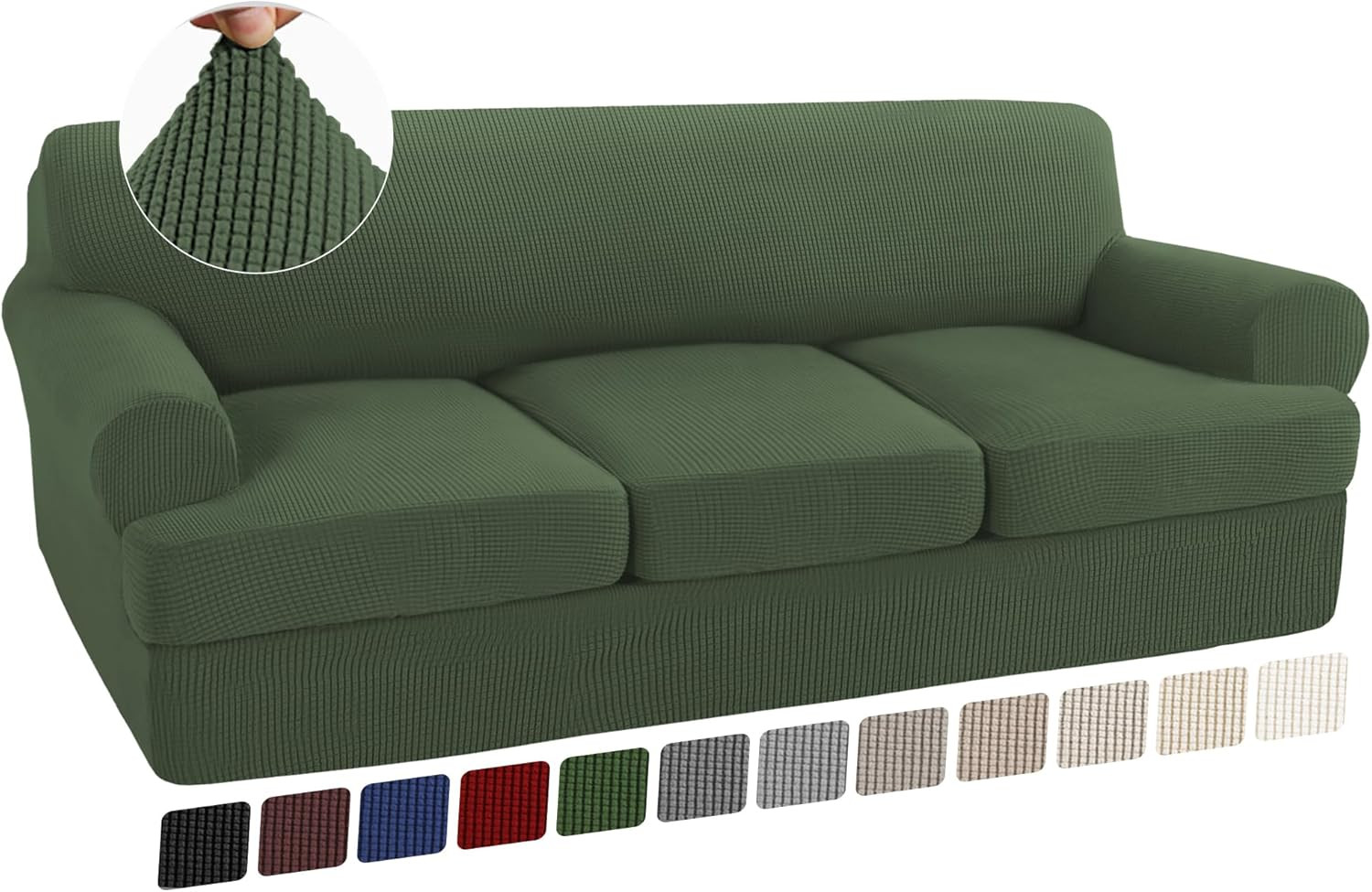 Stretch T Cushion Sofa Slipcovers Set – 4 Piece, Machine Washable, Bronze Green