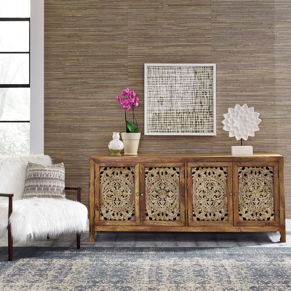Marisol 74 Inch 4 Door Accent TV Stand in Weathered Honey