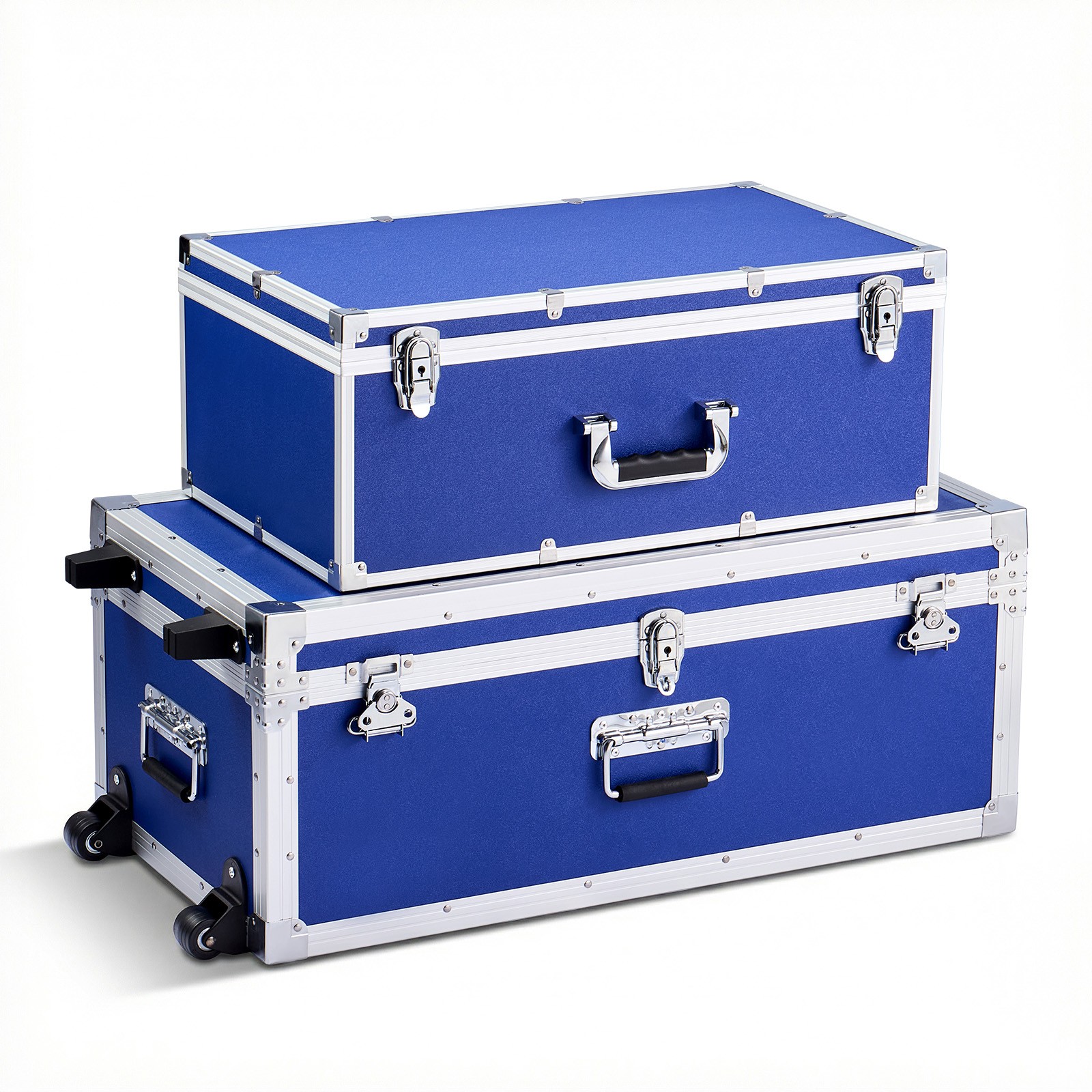 Uimoso Metal Storage Chest Wooden Suitcase Boxes with Padlocks Set of 2 Blue