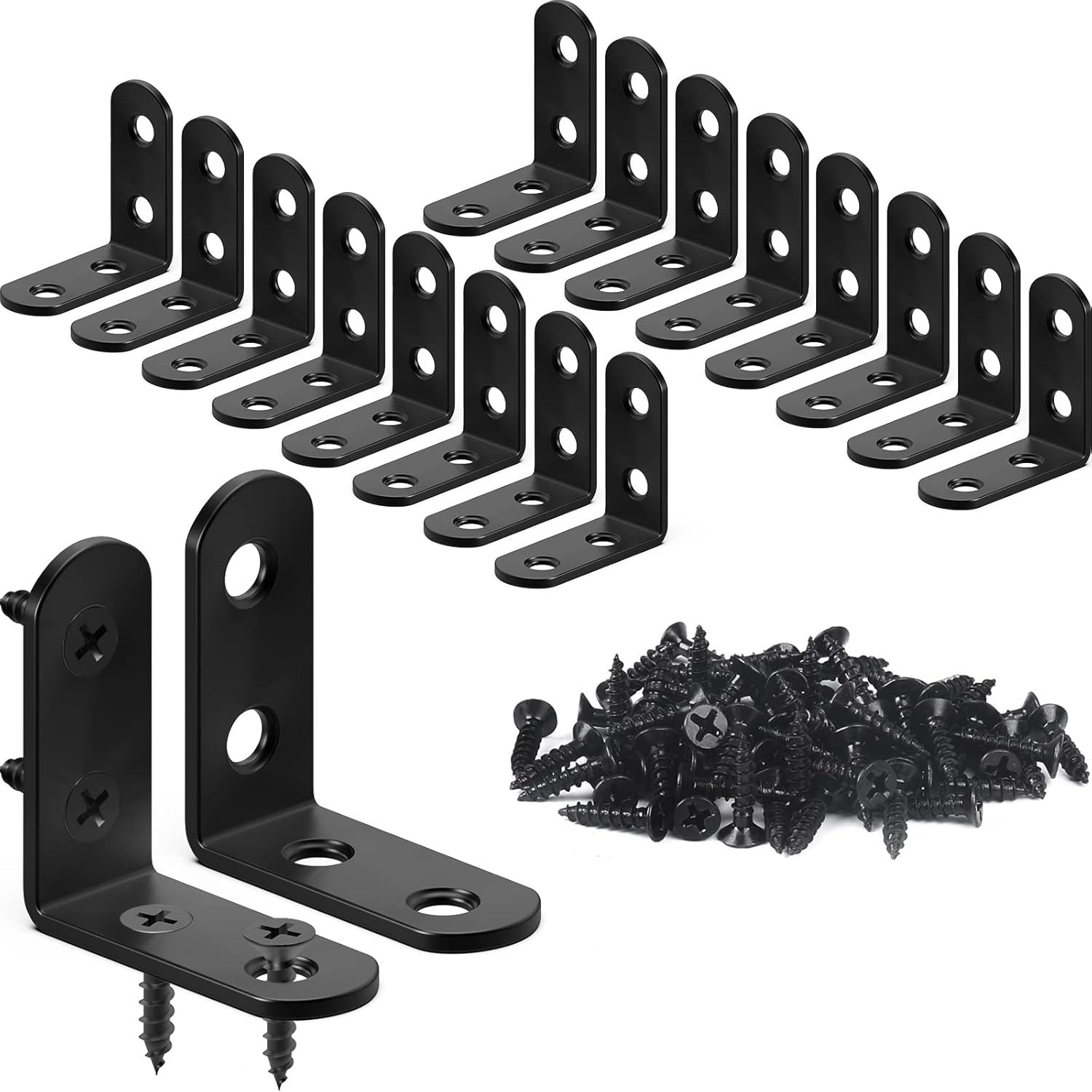 2/18PC L Bracket Corner Stainless Steel L Brackets for Shelves Black Small Right