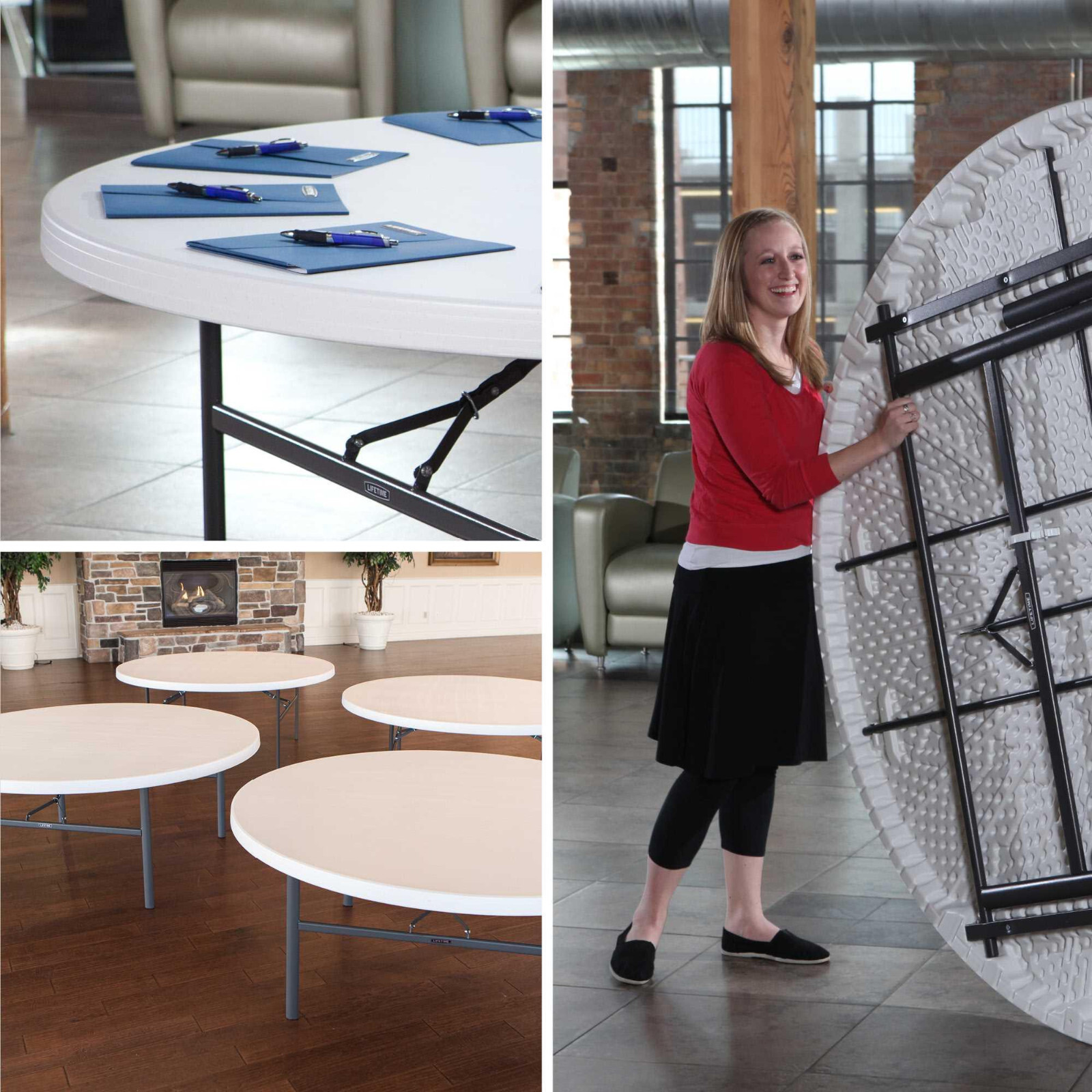 Lifetime 72-Inch Round Folding Table 22673 White Granite Commercial Heavy Duty