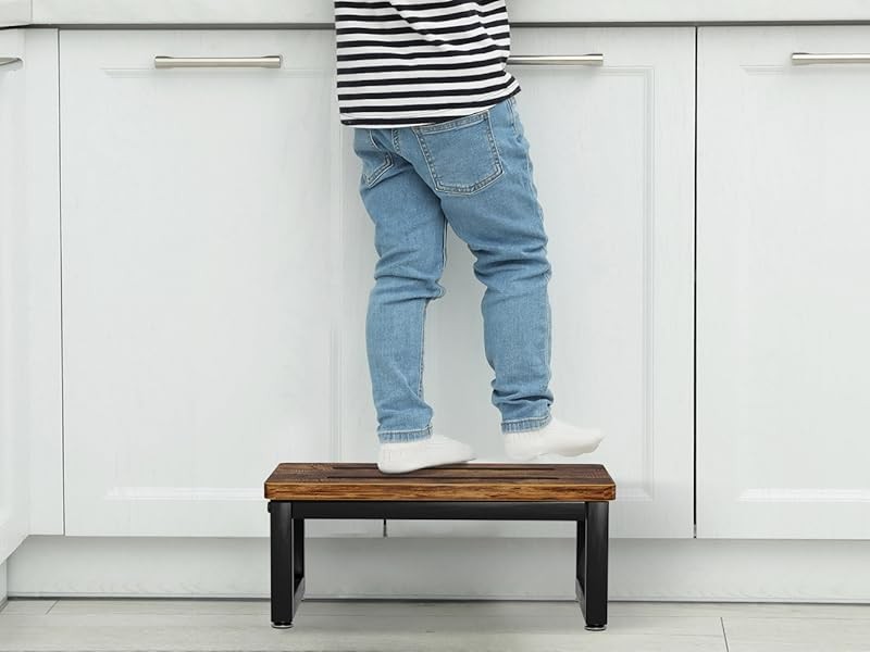 Wooden Step Stools with Anti Slip Pat for Adult, Heavy Duty Bedside Foot Stools