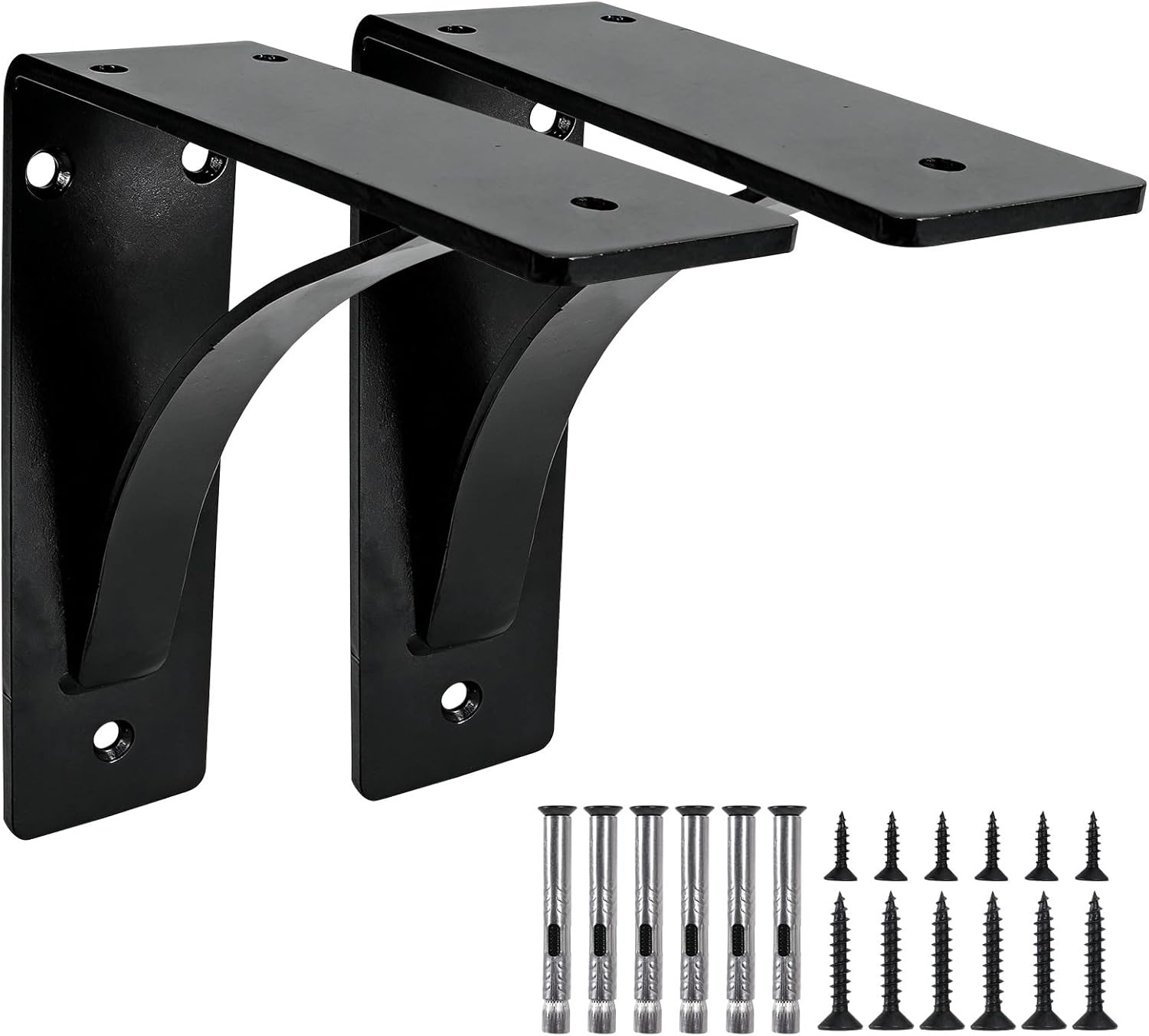 Shelf Brackets 6 Inch, Heavy Duty Black Metal L Brackets for Floating Shelves