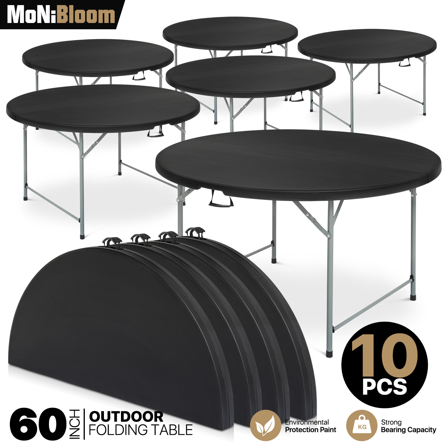 10 Pack[FOLDING ROUND DINING TABLE]Outdoor Barbeque Portable Camping Picnic Desk