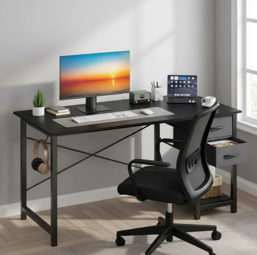 CONCETTA Small Computer Desk with 2 Drawers, 40 Inch Writing Work Study Computer