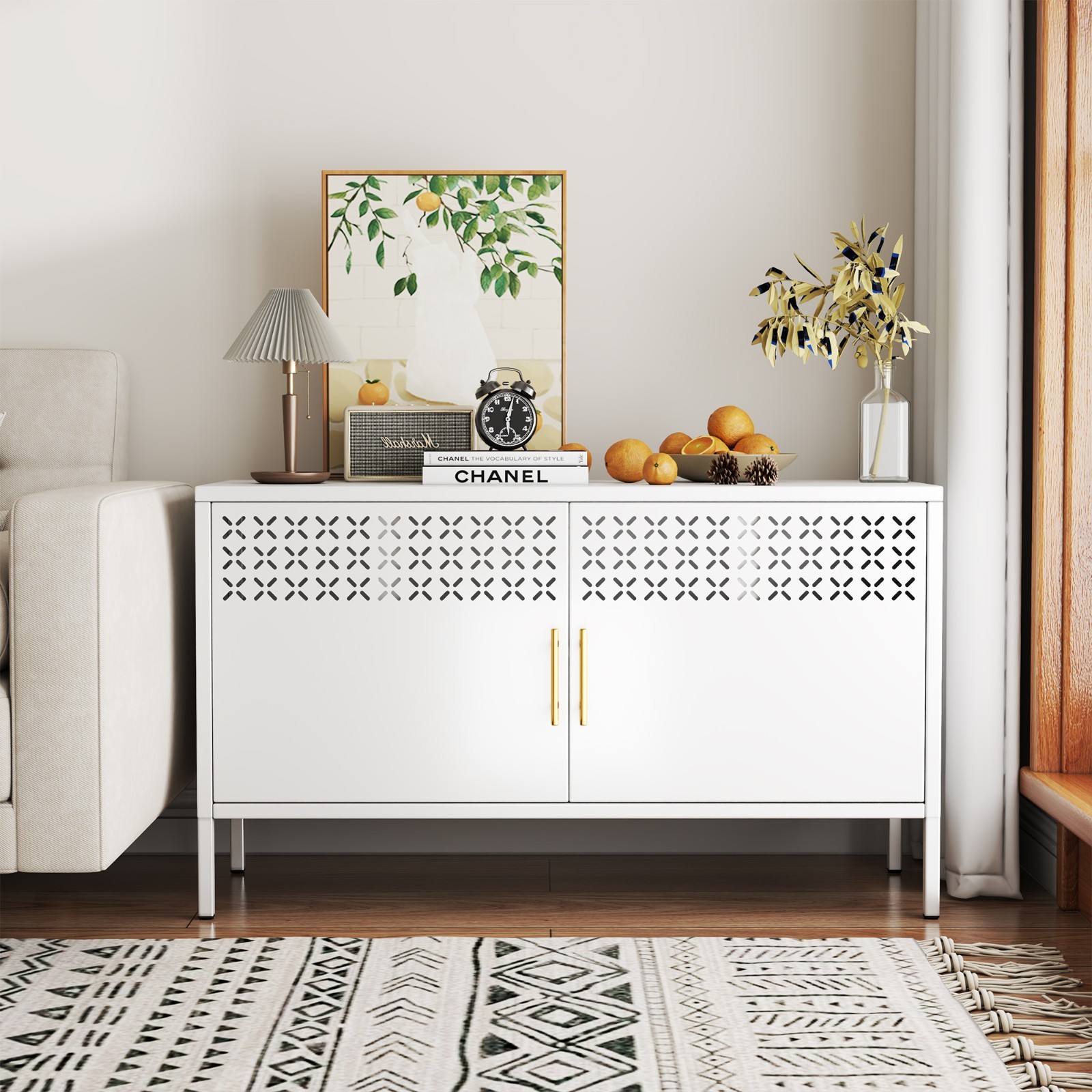 43.3″ Metal TV Stand,Shoe Storage with Adjustable Shelves,Living Room Coffee Bar