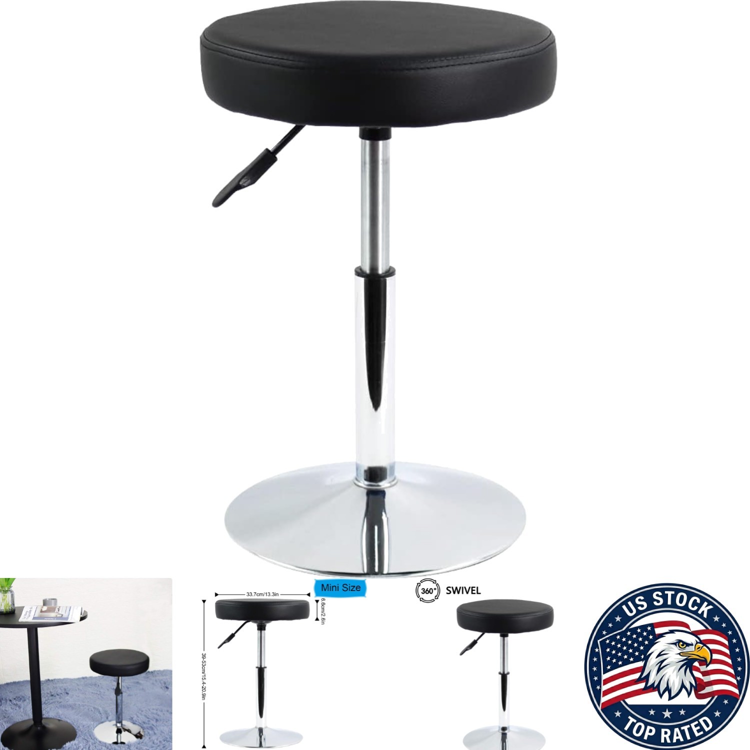 Luxurious Black PU Leather Swivel Chair for Height Adjustable Beauty Stations