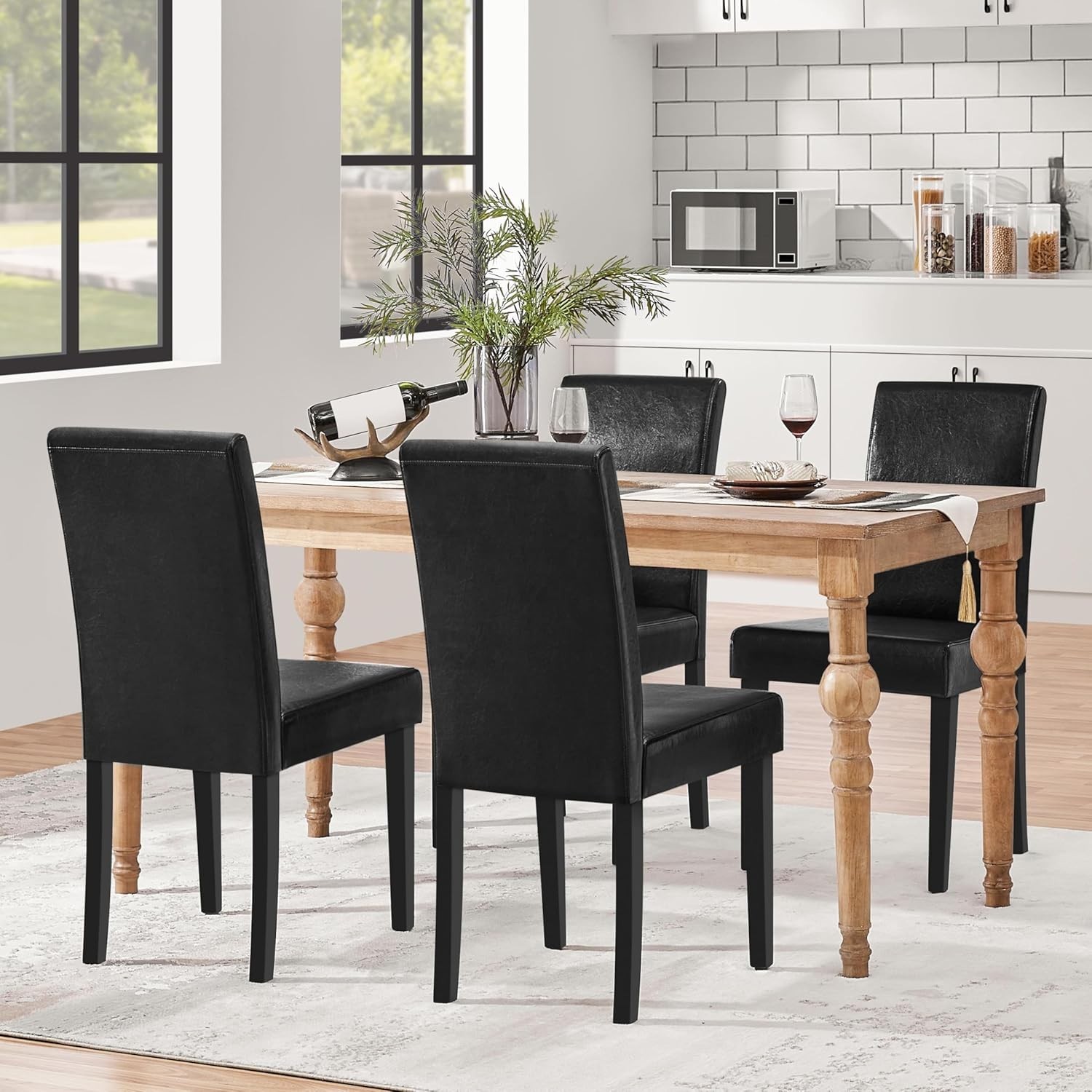 4Pcs Dining Chairs Set Upholstered Modern Armless Parson Chair w/Solid Wood Legs