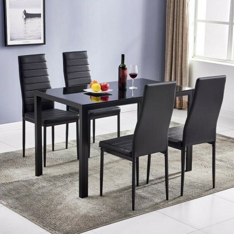 Set of 4 Dining Chairs Upholstered PU Leather Accent Chair Modern Elegant