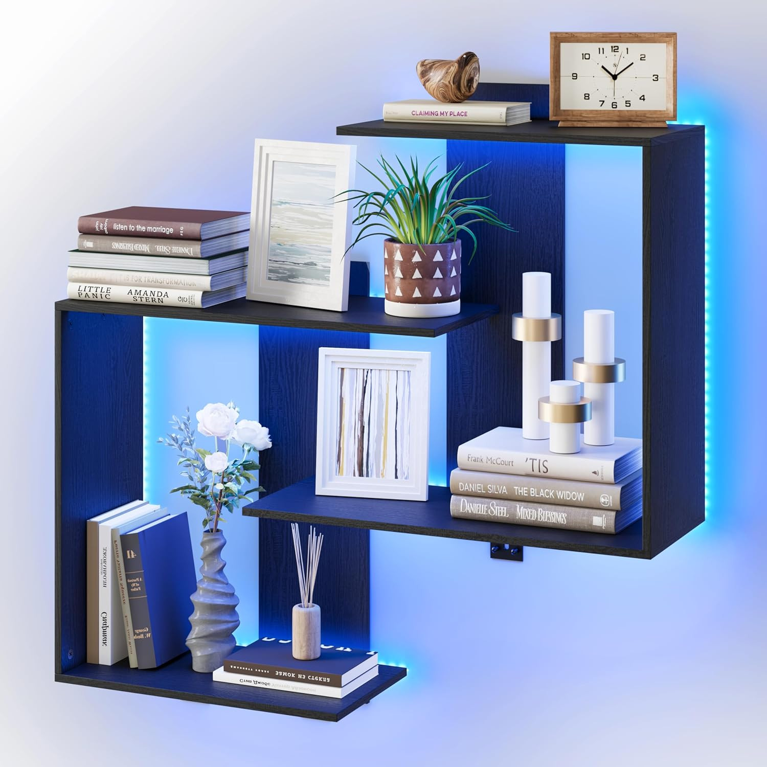 RGB Gaming Floating Shelves with Lights, Wall Mounted Display, Easy Install