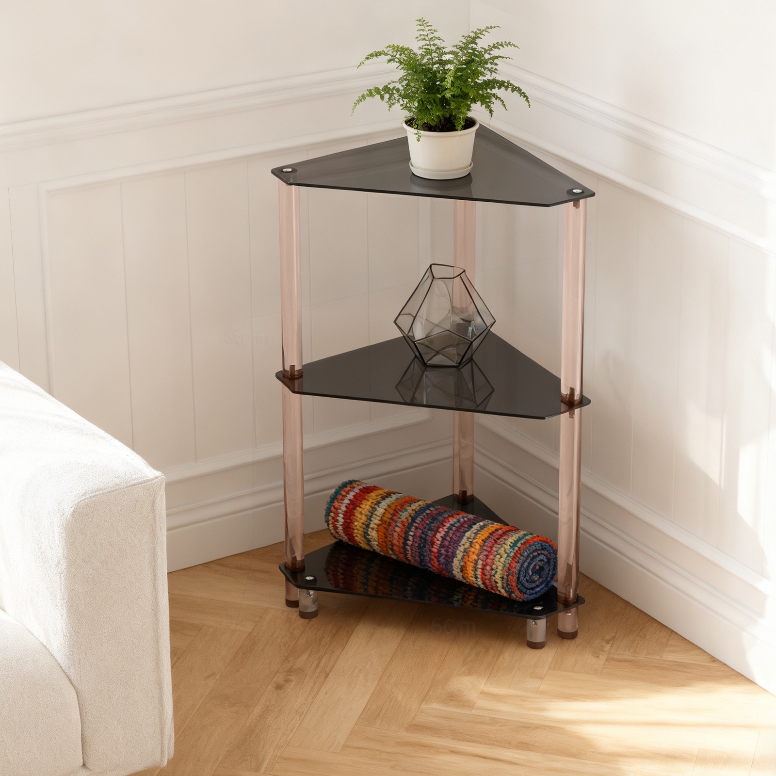 11.8*11.8*26in Triangle Corner Table 3 Tier Acrylic Living Room Side Table