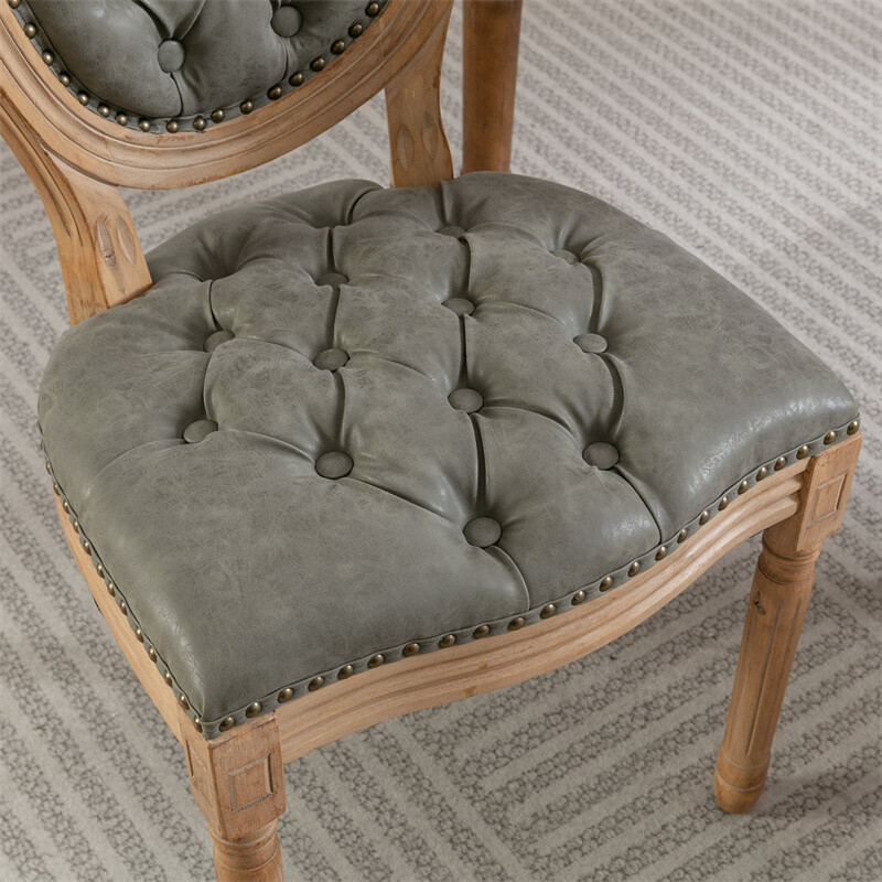 2pcs French Style Solid Wood PU Leather Upholstered Dining Chair OLIVE GREEN