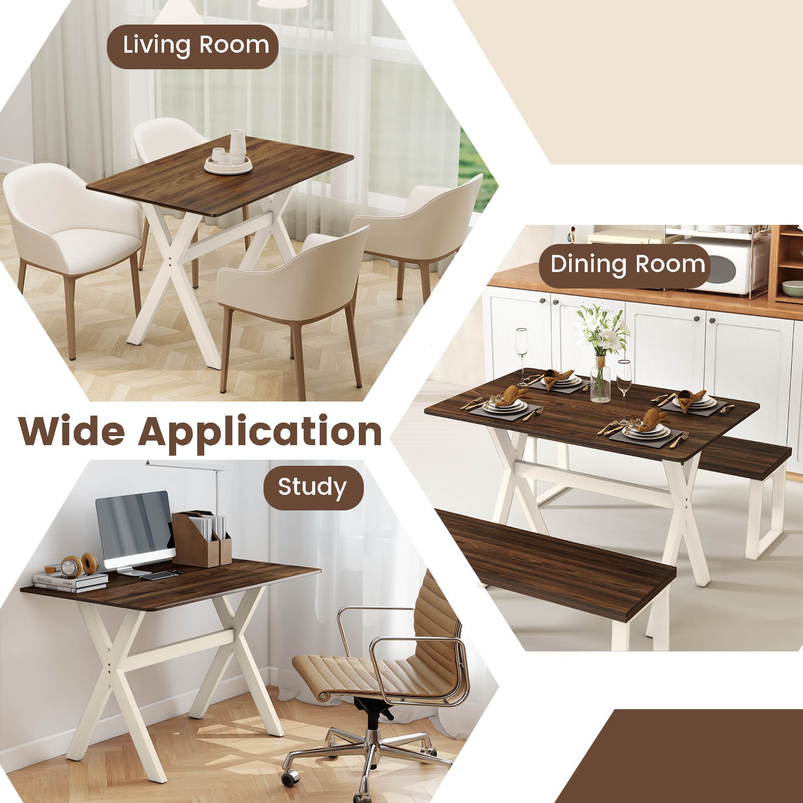 Dining Table w/ X-shaped Frame Wood Grain Texture Tabletop Accent Side Table