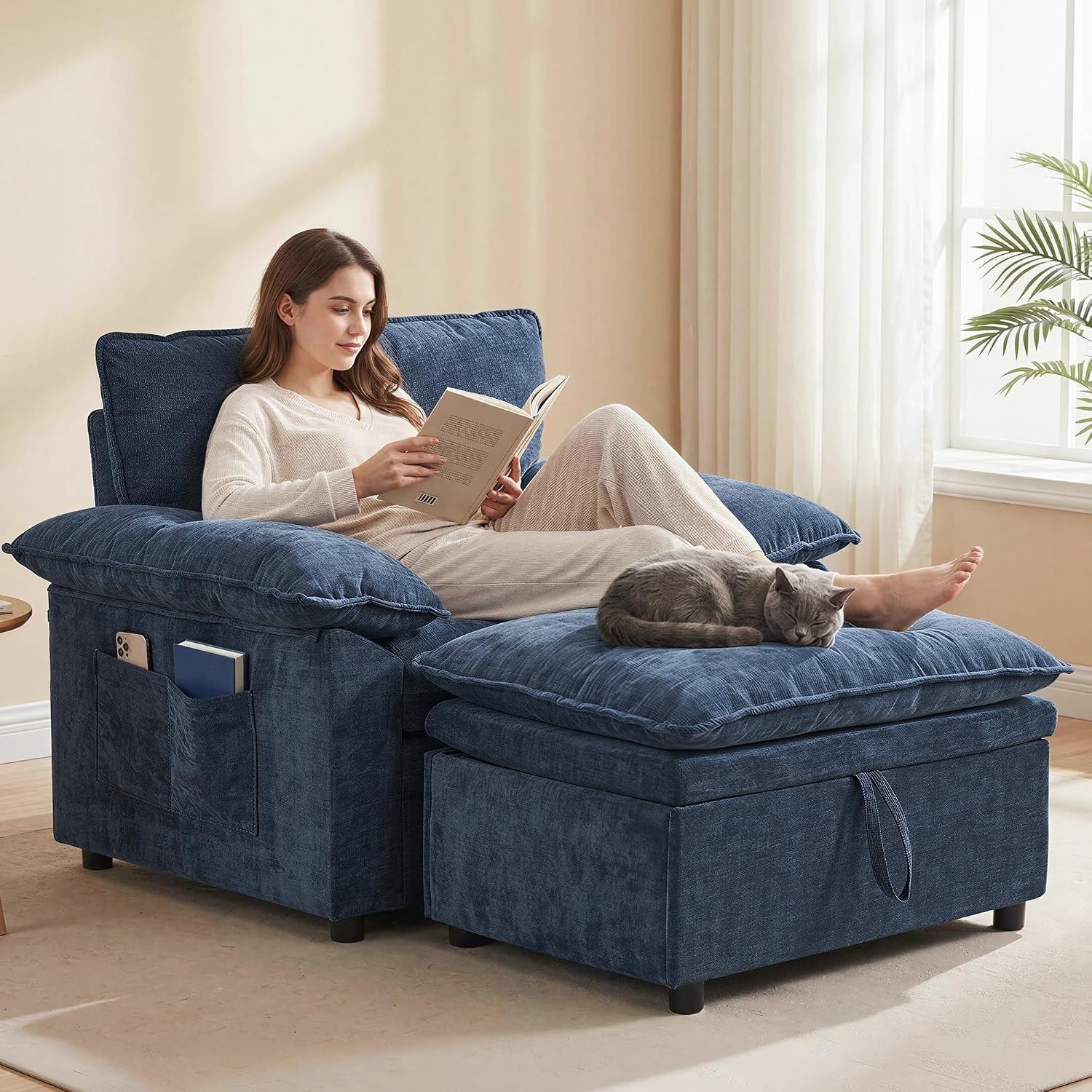 Oversized Accent Chair W/ Storage Ottoman Super Plush Cloud Chair Chunky Cushion