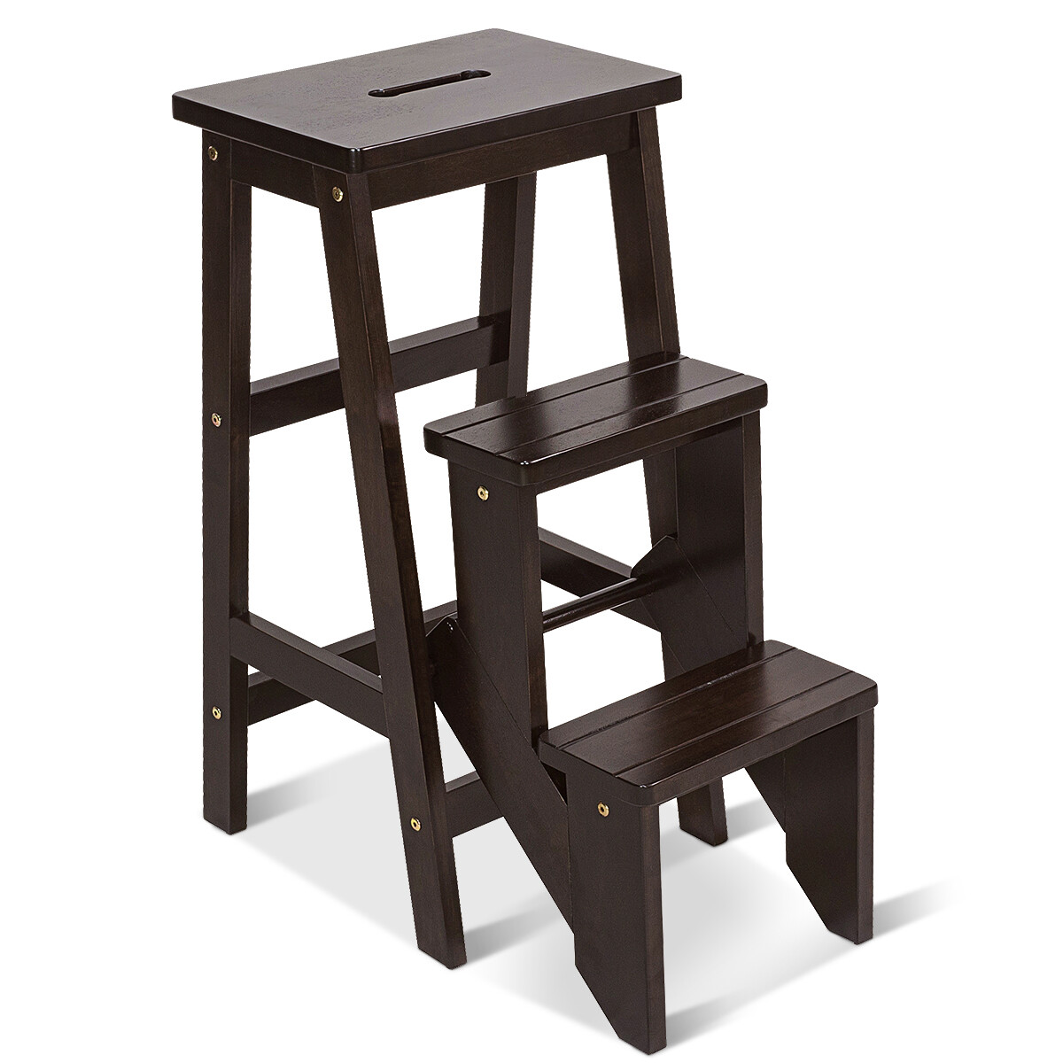 3 Tier Step Stool 3 in 1 Folding Ladder Bench Storage Shelf Brown