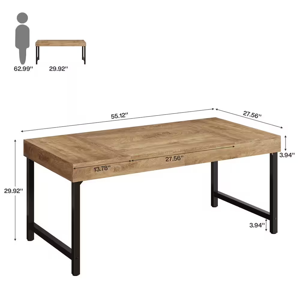 Capen 55 In. Rectangle Brown Engineered Wood Executive Desk with Sturdy Metal…