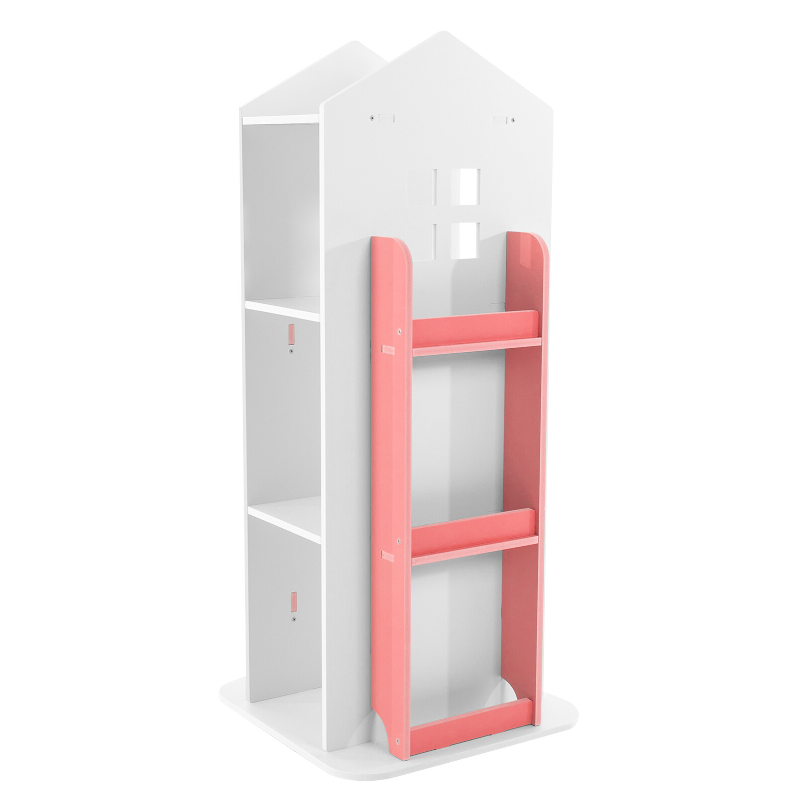 4 Tiers Corner Floor Mount Bookcase Organizer Rotating Castle Bookshelf Pink