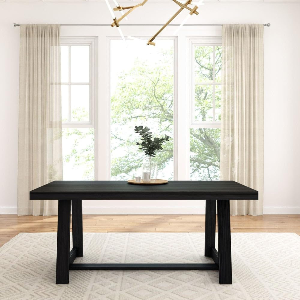 72 Inch Farmhouse Dining Table, Solid Wood Rustic Kitchen Table, Large Wooden Re