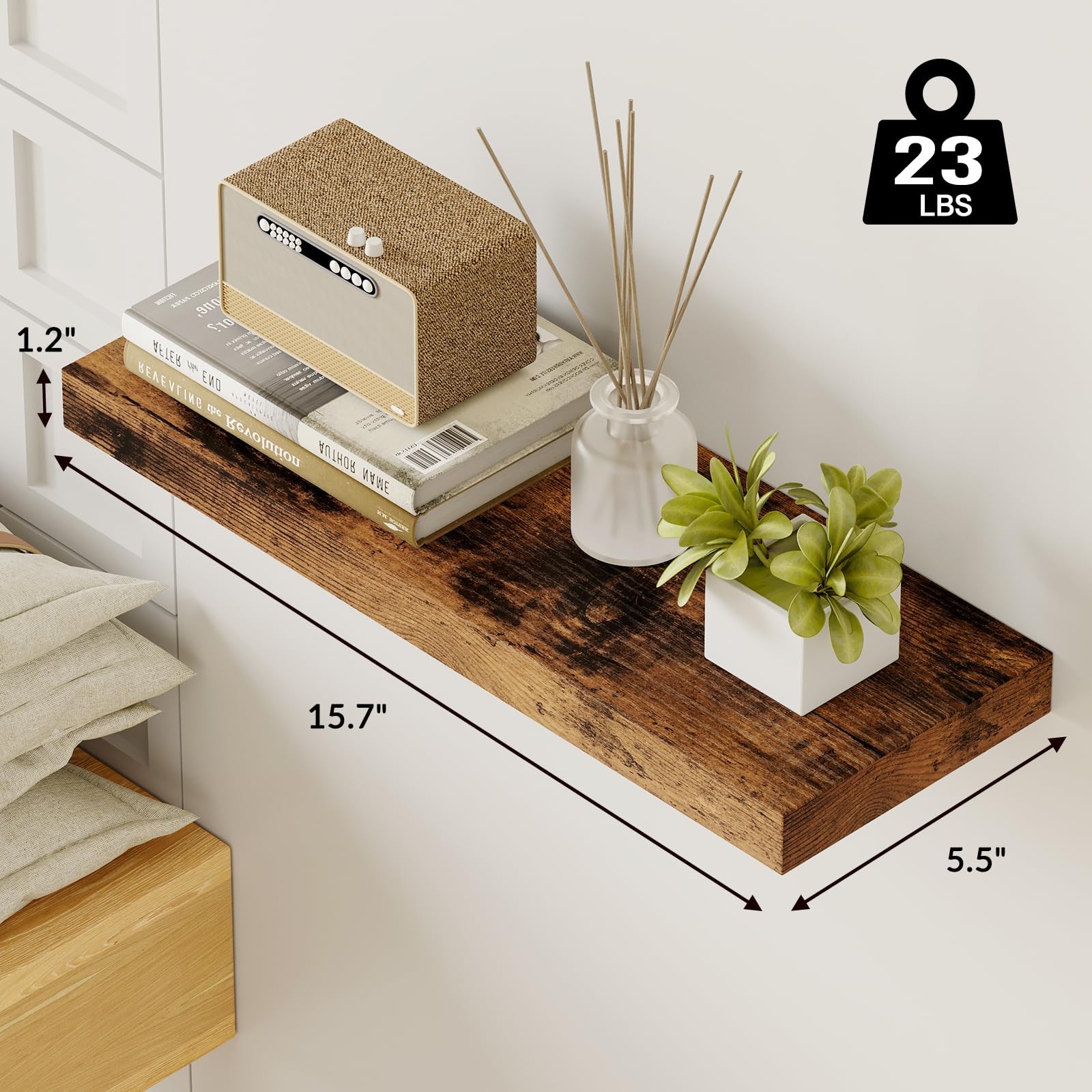 15.8in Floating Shelves, Set of 6 Wood Shelves, Farmhouse Shelf Wall Decor fo…