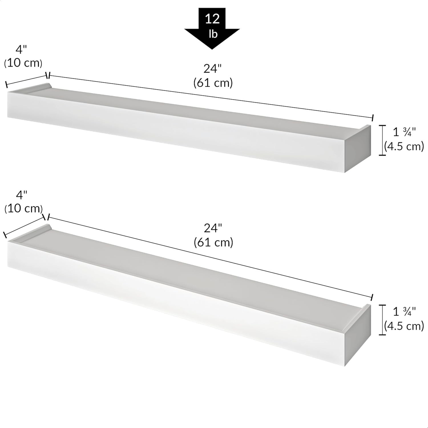 Space-Saving 24″ White Floating Wall Shelves – Set of 2 with Adjustable Design